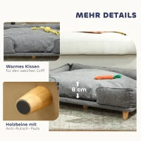PawHut Hundesofa, Haustiersofa, Haustierbett, abnehmbares u. waschbares Polster, Natur+ Dunkelgrau(m-6)