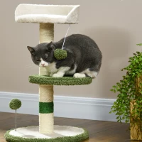 PawHut Albero Tiragraffi con Lettino per Gatti, 2 Palline, Piattaforma e Palo in Sisal, Verde e Bianco(m-7)