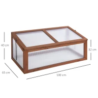 Outsunny Wooden Cold Frame, Small Polycarbonate Greenhouse for Plants with Openable & Tilted Top Cover, Brown, 100 x 65 x 40cm(m-3)