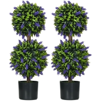HOMCOM Kunstlavendelbomen, Set van 2, met Cementen Bloempot, Ø15x70 cm, Groen
