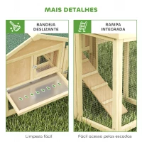 PawHut Galinheiro Grande para Exterior em Madeira 204x85x93 cm com Caixa de Ninho Cercado Bandeja Removível e Poleiro Madeira(m-7)