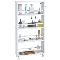 HOMCOM Multifunctioneel rek op wielen, slank ontwerp, 4 vakken, 45x15x91 cm, Wit(m-11)