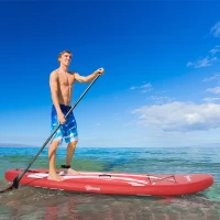 Outsunny Tavola SUP Gonfiabile con Pagaia, Accessori e Zaino di Trasporto, 300x76x15cm, Rosso e Bianco(m-2)