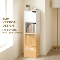 HOMCOM Narrow Bookcase, 4-Tier Bookshelf, Storage Cabinet with doors for Living Room, Bedroom, White(m-4)