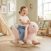 HOMCOM Cavallo a Dondolo a Forma di Coniglio con Suoni, Cavalluccio a Dondolo per Bambini 18-36 Mesi Interattivo, Rosa, 60x33x50cm(m-10)