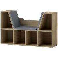 HOMCOM Librería con Asiento Estantería de Libros con 6 Cubos Cojín para Sala de Estar Dormitorio 102x30x61cm Roble y Gris(m-11)