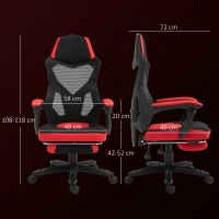 Vinsetto Ergonomische kantoorstoel gamestoel draaistoel met voetsteunen polyester zwart(m-3)