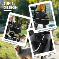 PawHut 2-IN-1 Hondenbuggy Huisdierbuggy, inclusief kussen, opvouwbaar, 1 opbergmand, 83 cm x 58 cm x 102 cm, Zwart(m-5)