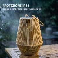 Outsunny Set di 2 Lampade Solari in Rattan,con Accensione/Spegnimento Automatico, IP44, 16x16x21 cm, Marrone(m-7)