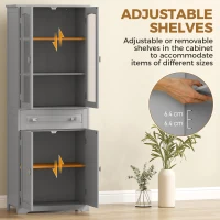 HOMCOM Freestanding Kitchen Cupboard, Storage Cabinet with 2 Adjustable Shelves, Drawer and Glass Door for Living Room, Grey(m-5)