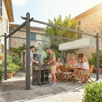 Outsunny Pérgola de Jardim 4x3 m com Telhado Retrátil e Estores Laterais Retráteis Proteção UV50+ Creme(m-10)