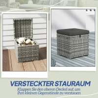 Outsunny 2-delige Set Rotan Krukken Zitkrukken met Rotanlook Opbergruimte Kussens Deksel 120 kg Belastbaar 40x40x41cm Donkergrijs(m-4)