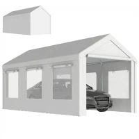 Outsunny Garaje Exterior para Coche 3x6 m Impermeable de PE Resistente Marco de Acero Galvanizado Altura Ajustable Blanco(m-11)