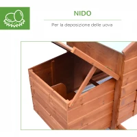 PawHut Pollaio in Legno con Casetta, Nido di Cova e Area Aperta, per 2-4 Galline, 190x66x116cm, Arancione(m-6)