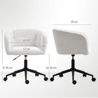 HOMCOM Gepolsterde Bureaustoel met Pluche Bekleding, Kuipvormig Design, Verrijdbare Bureaustoel, Stalen Basis, Crème+Zwart(m-3)