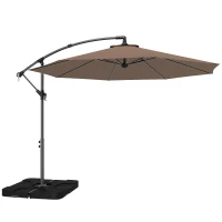 Outsunny 3m Overhanging Parasol, with Base, Weights and Cover - Coffee(m-1)