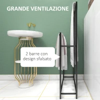 HOMCOM Portasciugamani da Terra a 2 Bracci Autoportante in Metallo, 66x20x110 cm, Nero(m-4)