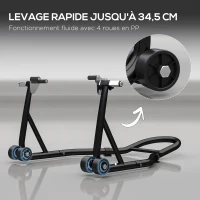 HOMCOM Support pour moto, béquille avant pour moto avec goupille réglable et adaptateurs pour bras oscillant, noir(m-5)