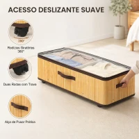 HOMCOM Conjunto de 2 Caixas de Arrumação para Debaixo da Cama com Rodas, 60 L, Tampa Transparente e Asa, Estrutura Metálica, 78,5x43x23 cm, Natural(m-5)