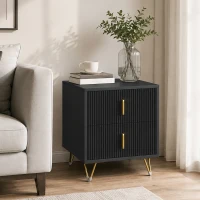 HOMCOM Elegant Fluted Bedside Table - Black/Gold-Tone(m-9)