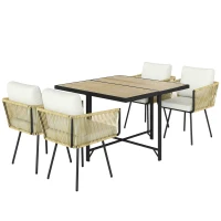 Outsunny 5 Piece Garden Furniture Set, Garden Dining Set with Wood-Plastic Table and 4 Armchairs, Beige(m-1)