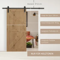 HOMCOM Glijrailsset voor schuifdeur, tot 90 kg, koolstofstaal, 200 cm, zwart, inclusief gereedschap(m-4)