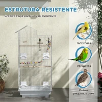 PawHut Gaiola para Passáros de Metal com Portas 4 Comedouros 3 Poleiros Baloiço Escadas e Bandeja Removível  46x36x100 cm Branco(m-7)