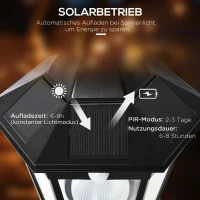 Outsunny Wandleuchte Wandlampe Terrassenleuchte Gartenlampe mit Lichtsteuerung Solarbetrieben Pavillon Zelt Outdoor Gartenbeleuchtung Schwarz 23 x 26 x 47 cm(m-5)