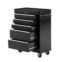 HOMCOM Carrello Porta Attrezzi 5 Cassetti con Chiave e Ruote Nero(m-11)