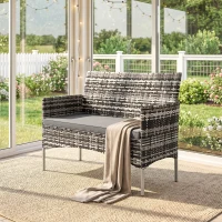 Outsunny 2-zits Rattan Tuinbank PE-Rattan Outdoor Terrasbank met Kussen, Anti-slip Matten, Stalen Frame, Lichtgrijs(m-8)