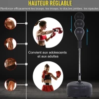 HOMCOM Punching ball sur pied réglable en hauteur 136-154 cm avec gants et base de lestage à ventouses noir(m-4)