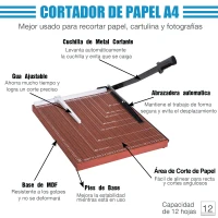 HOMCOM Cortador de Papel A3 Guillotina Profesional para Papelería Fotográfica Oficina Estudio Escuela Capacidad 12 Hojas con Regla Guía Cizalla de Cuchilla 65.5x40x6cm(m-5)