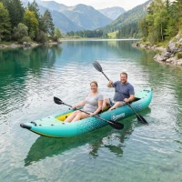 Outsunny 12.5' Inflatable Kayak Set, 2-person Sit on Canoe with Aluminium Oars, Blue and Yellow(m-2)