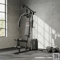 HOMCOM Máquina Multi-Estação Máquina de Musculação com Estribo para Pernas Placas de Pesos de 45kg Carga Máxima 110kg Treinamento Fitness em Casa Ginásio 135x103x200 cm Preto(m-5)