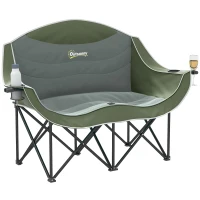 Outsunny Faltstuhl faltbar 2 Sitzer Campingstuhl mit Getränkehalter Tragetasche bis 250kg belastbar Grün(m-12)