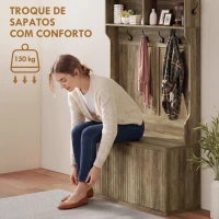 HOMCOM Móvel Cabide de Entrada com Sapateira Prateleiras Abertas e 6 Ganchos Estilo Moderno 100x38x172 cm Carvalho(m-5)