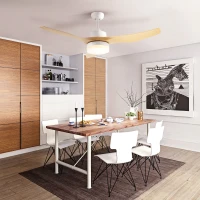 HOMCOM Ventoinha de Teto 20,5W Diâmetro 132cm com Luz LED Ajustável 3 Lâminas Reversíveis 6 Velocidades e Temporizador Madeira(m-10)
