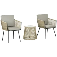 Outsunny Set da Esterno con Tavolino in Vetro e 2 Sedie da Giardino in Rattan Stile Boho, Caffè(m-1)