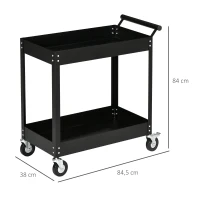 DURHAND Gereedschapswagen, 2 niveaus, wagen, 4 wielen, staal, tot 150 kg, 84,5 x 38 x 84 cm, Zwart(m-3)