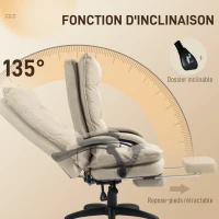 Vinsetto Fauteuil de bureau massant avec hauteur réglable, dossier inclinable, repose-pied intégré et télécommande filaire beige(m-6)