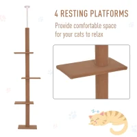 PawHut 260cm Floor To Ceiling Cat Tree for Indoor Cats w/ 3 Perches Flannel Upholstery Kitten Pet Rest Sleep Activity Tower Home Furniture Brown(m-6)