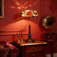 HOMCOM Tiffany-Style Rose and Butterfly Table Lamp - Multi(m-8)