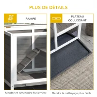 PawHut Cage à lapin clapier sur roulettes petit enclos animaux en bois massif 2 étages toit ouvrant plates-formes 91,5 x 53,3 x 73 cm gris(m-7)