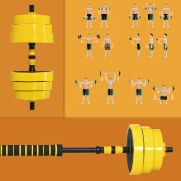 HOMCOM 25 kg halter & halter met lange stang, verstelbare ergonomische 3-in-1 halterset, 12 × schijven, 2 × korte stangen, 1 × lange stang, geel + zwart(m-7)
