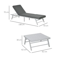 Outsunny 3 Pieces Garden Furniture Sets, 6 Seater Corner Sofa Set with Adjustable Backrest Chase Lounge with Slatted Metal Top Table, Padded Cushion, Grey(m-3)