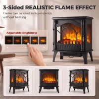 HOMCOM 3-Sided Glass Electric Fire Fan Heater, Electric Fireplace Stove Freestanding Log Burner with Flame Effect, Black(m-4)