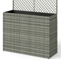 Outsunny Rattan Planter with Trellis, Raised Beds for Garden with Liner for Climbing Plants Vegetables Flowers, Dark Grey(m-13)