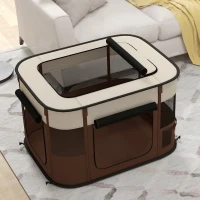 PawHut Foldable Dog Pen with Storage Bag for Indoor/Outdoor Use, Portable Pet playpen, with Ground Stakes - Brown(m-4)