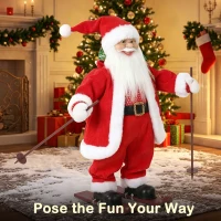 HOMCOM 2ft Singing Skiing Santa Claus, Standing Christmas Animated Santa Figure with Ski Board, Sack, Sound/Touch Activated(m-6)