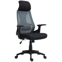 HOMCOM Sedia da Ufficio con Supporto Lombare e Poggiatesta, Seduta Girevole con Altezza Regolabile, Nero(m-1)